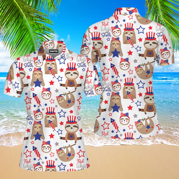 Patriotic Sloth Bears For Independence Day 4th Of July Polo Shirt For Women