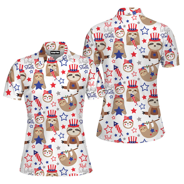 Patriotic Sloth Bears For Independence Day 4th Of July Polo Shirt For Women