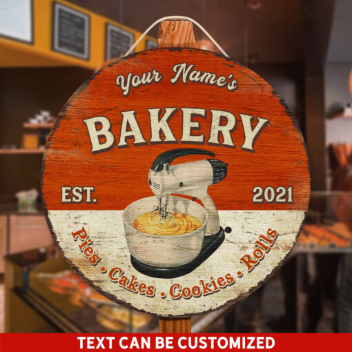 Pies Cakes Cookies Rolls Custom Round Wood Sign | Home Decoration | Waterproof | WN1227-Colorful-Gerbera Prints.