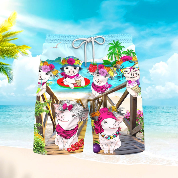 Pig Colorful On Beach Beach Shorts For Men