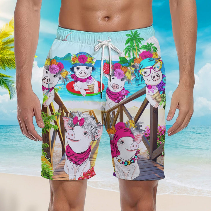 Pig Colorful On Beach Beach Shorts For Men