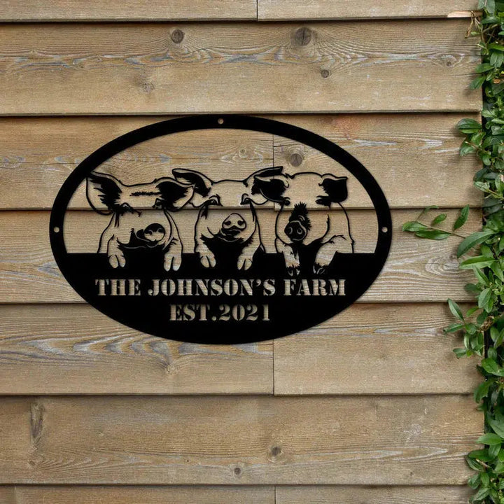 Pig Farm Sign Farmhouse Custom Cut Metal Sign | MN1424-Gerbera Prints.