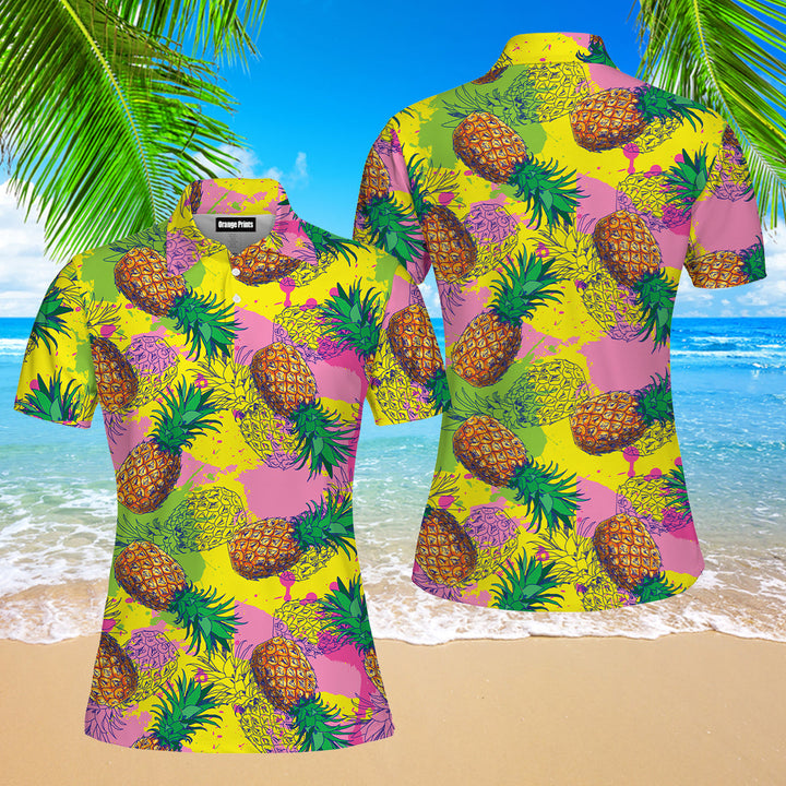 Pineapple Colorful Polo Shirt For Women