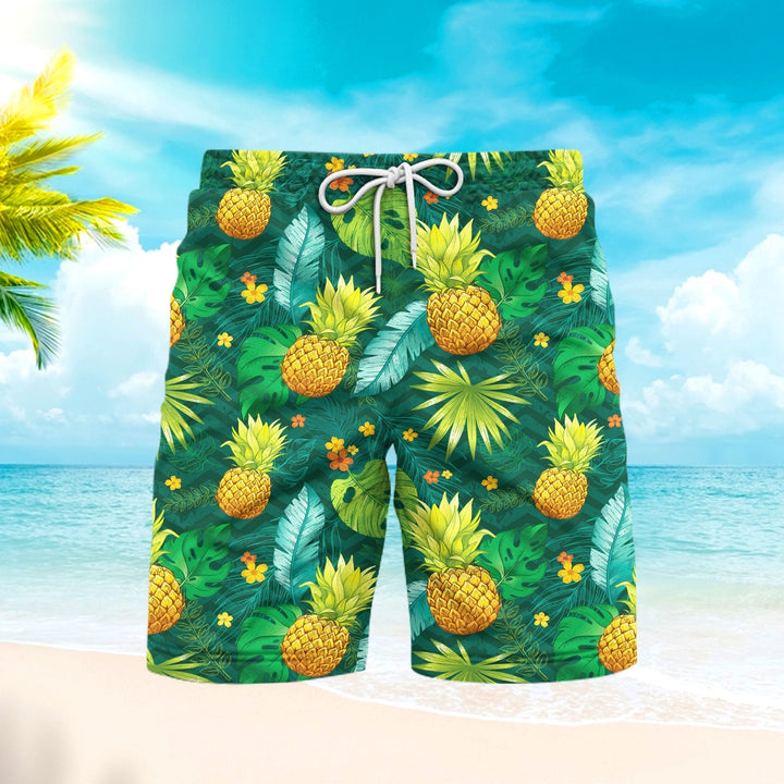 Pineapple Fruit Tropical Green And Yellow Beach Shorts For Men