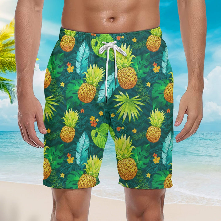 Pineapple Fruit Tropical Green And Yellow Beach Shorts For Men