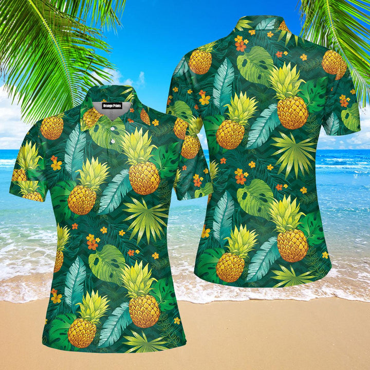 Pineapple Fruit Tropical Polo Shirt For Women