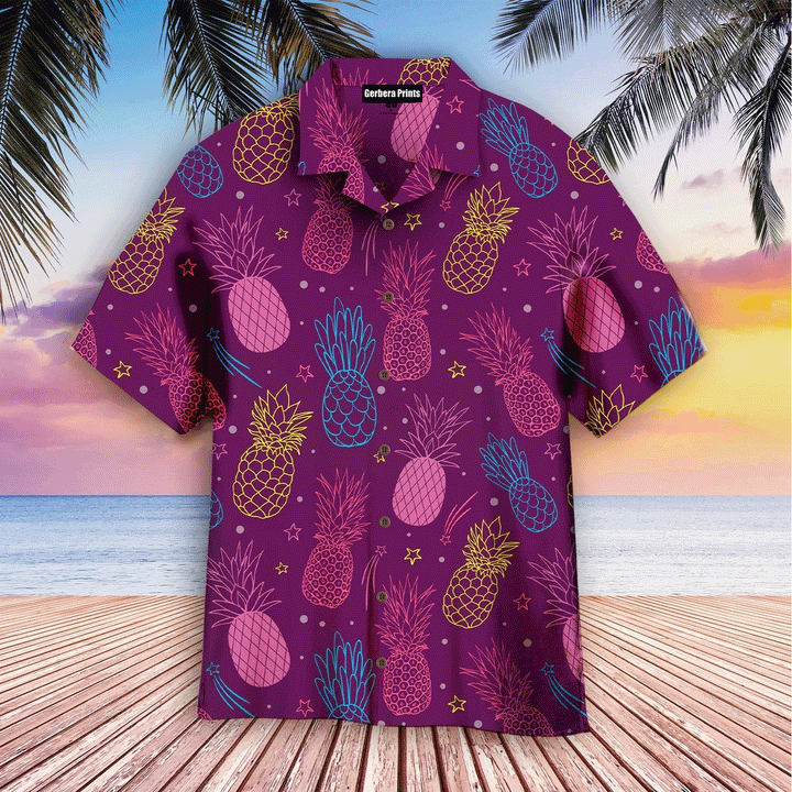 Pineapple Party Purple Summer Tropical Pattern Aloha Hawaiian Shirts For Men And For Women WT6219