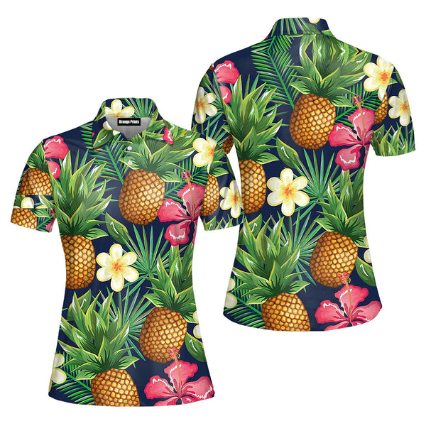 Pineapple Tropical Pattern Polo Shirt For Women