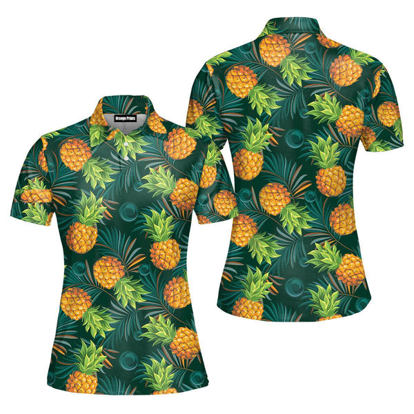 Pineapples With Palm Leaves Tropical Polo Shirt For Women