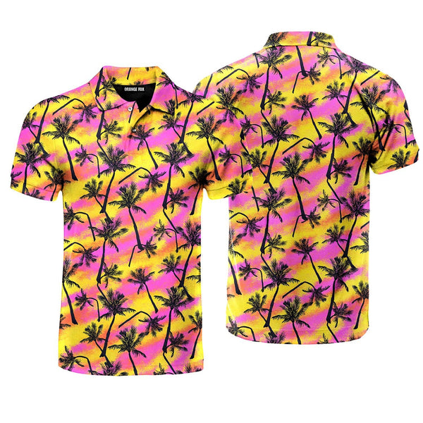 Pink And Yellow Palm Trees Beach Polo Shirt For Men