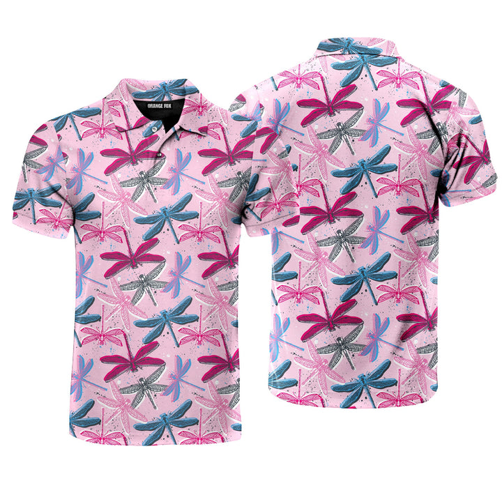 Pink Colorful Dragonflies Insects Polo Shirt For Men