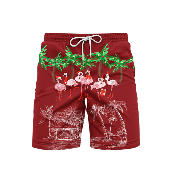 Pink Flamingo Happy Christmas In July Beach Shorts For Men
