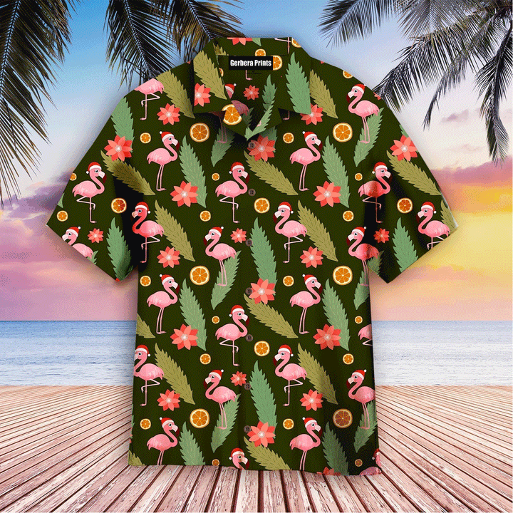 Pink Flamingo Happy Christmas In July Green Aloha Hawaiian Shirts For Men And For Women WT6522