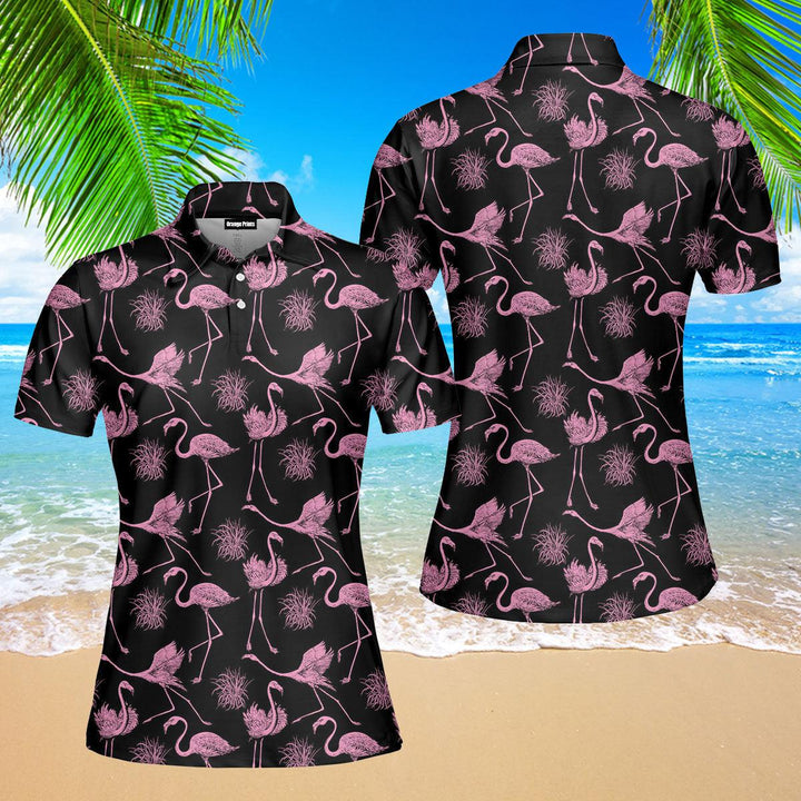 Pink Flamingo Polo Shirt For Women