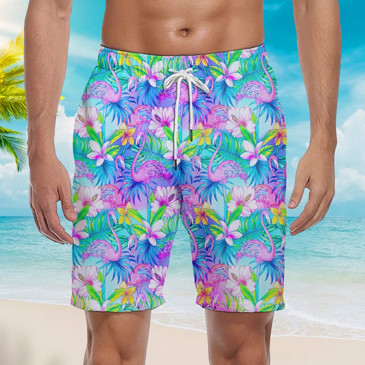 Pink Flamingo Tropical Beach Shorts For Men