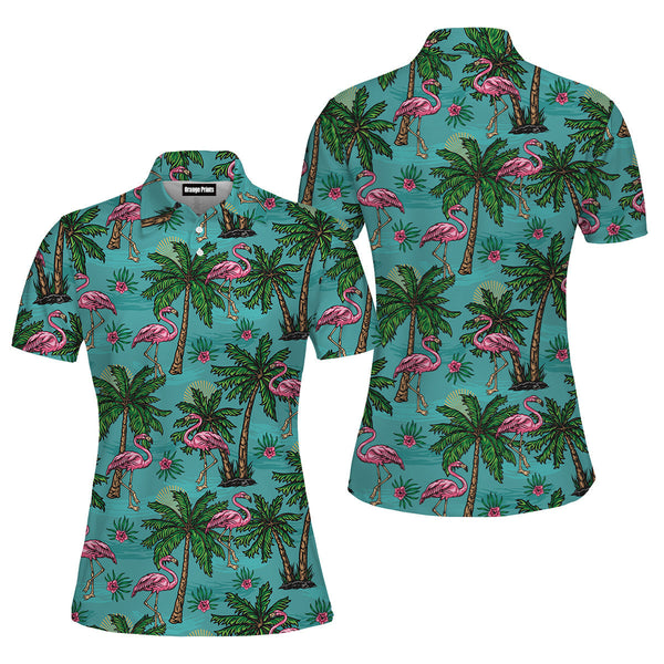 Pink Flamingo Tropical Colorfull Polo Shirt For Women