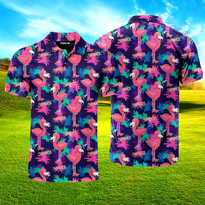 Pink Flamingo Tropical Polo Shirt For Men