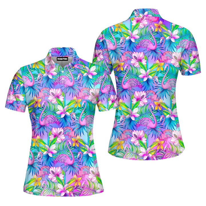 Pink Flamingo Tropical Polo Shirt For Women