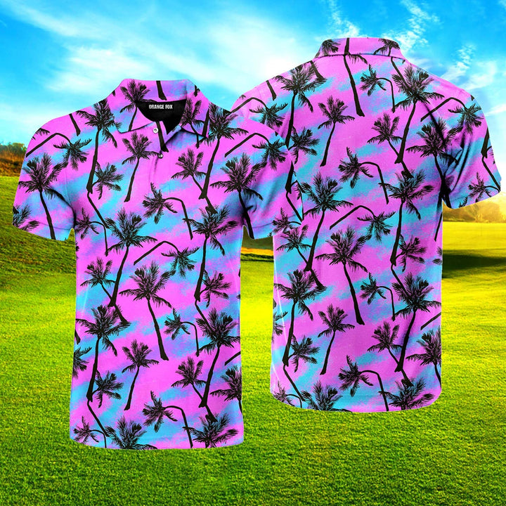 Pink Palm Tree Love Beach Polo Shirt For Men