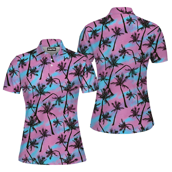 Pink Palm Tree Love Beach Polo Shirt For Women