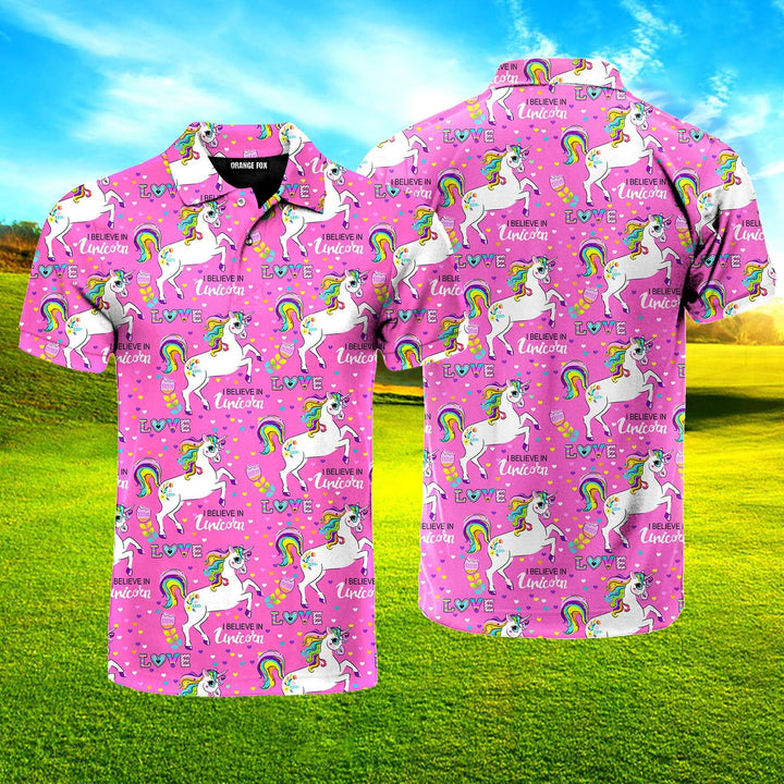 Pink Unicorn I Believe In Unicorn Polo Shirt For Men