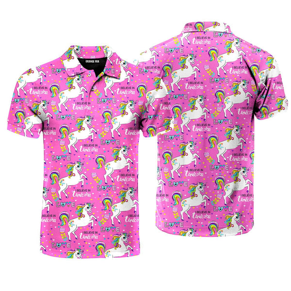 Pink Unicorn I Believe In Unicorn Polo Shirt For Men