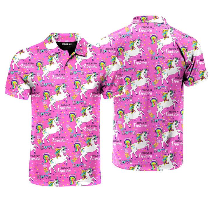 Pink Unicorn I Believe In Unicorn Polo Shirt For Men