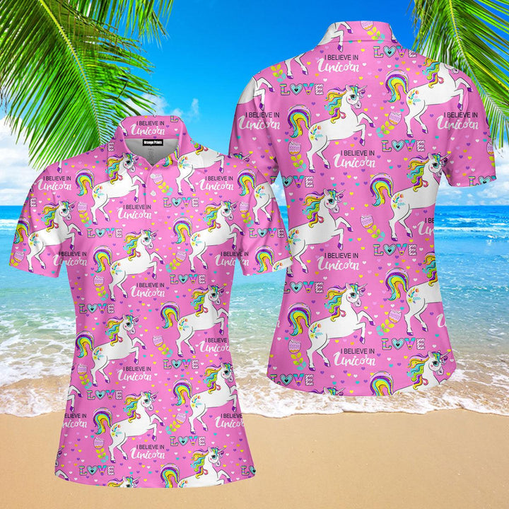 Pink Unicorn I Believe In Unicorn Polo Shirt For Women