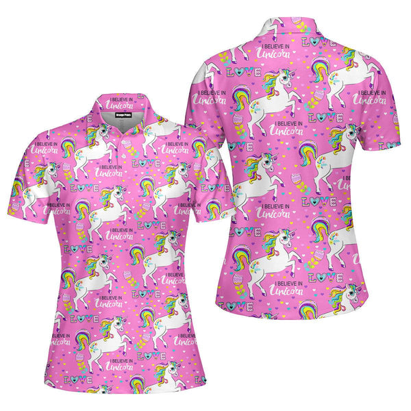 Pink Unicorn I Believe In Unicorn Polo Shirt For Women