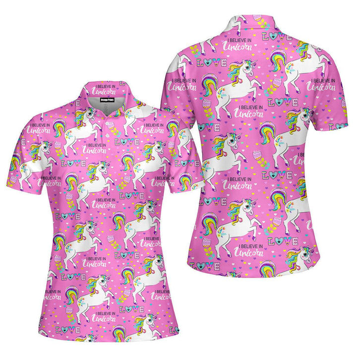 Pink Unicorn I Believe In Unicorn Polo Shirt For Women
