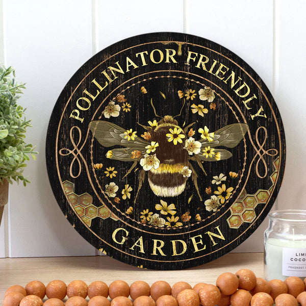 Pollinator Friendly Garden Round Wood Sign | Home Decoration | Waterproof | WS1245-Gerbera Prints.