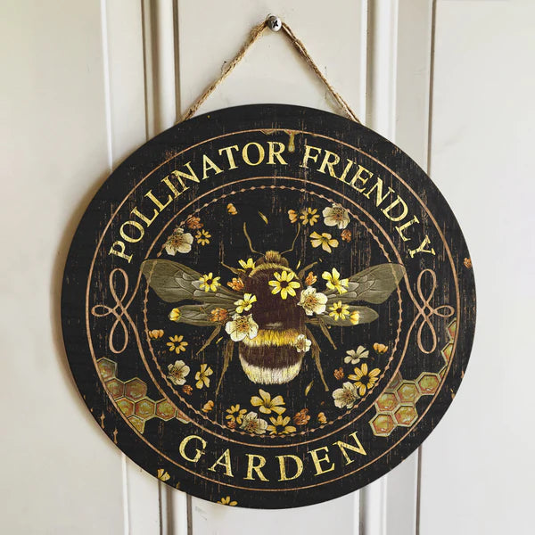 Pollinator Friendly Garden Round Wood Sign | Home Decoration | Waterproof | WS1245-Colorful-Gerbera Prints.