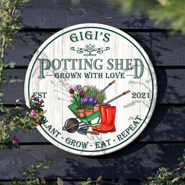 Potting Shed Decors Custom Round Wood Sign | Home Decoration | Waterproof | WN1051-Colorful-Gerbera Prints.