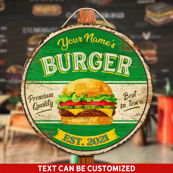 Premium Quality Burger Custom Round Wood Sign | Home Decoration | Waterproof | WN1178-Colorful-Gerbera Prints.