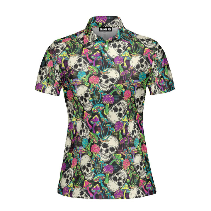 Psychedelic Human Skull Mushrooms Circular Halftone Polo Shirt For Women
