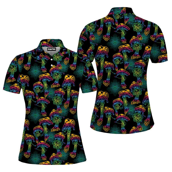 Psychedelic Magic Glowing Mushrooms Polo Shirt For Women