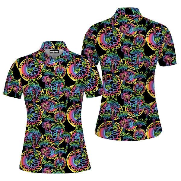 Psychedelic Magic Glowing Mushrooms Polo Shirt For Women