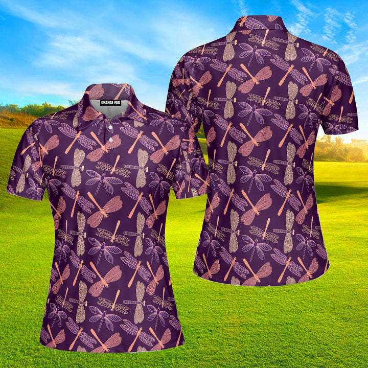 Purple Dragonfly Insects Polo Shirt For Women