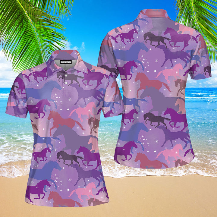 Purple Horses Polo Shirt For Women