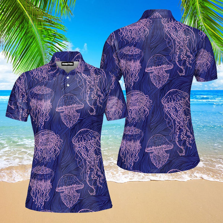 Purple Jellyfish Polo Shirt For Women