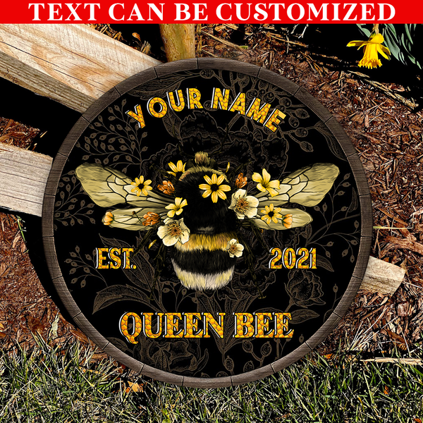 Queen Bee Flower Custom Round Wood Sign | Home Decoration | Waterproof | WN1081-Colorful-Gerbera Prints.