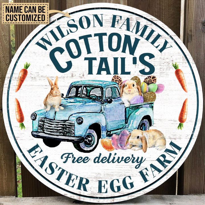 Rabbit Easter Egg Farm Custom Round Wood Sign | Home Decoration | Waterproof | WN1549-Colorful-Gerbera Prints.