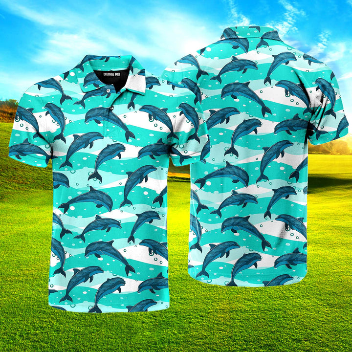 Realistic Dolphins In The Sea Polo Shirt For Men