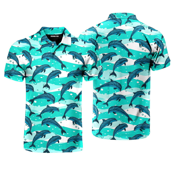 Realistic Dolphins In The Sea Polo Shirt For Men