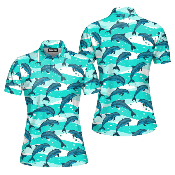 Realistic Dolphins In The Sea Polo Shirt For Women