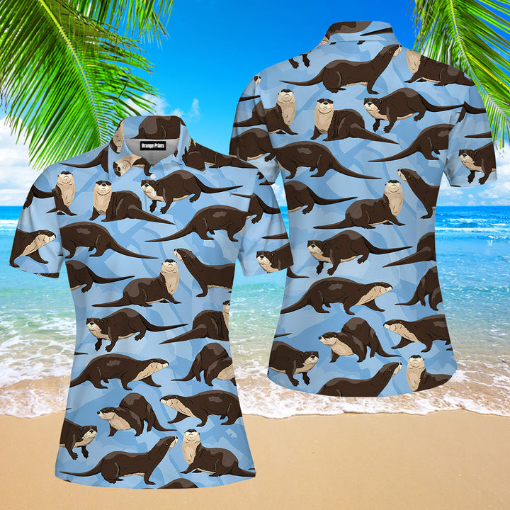 Realistic Otter Lovely Animals Pattern Polo Shirt For Women