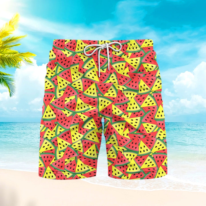 Red And Yellow Watermelon Slices Pattern Beach Shorts For Men