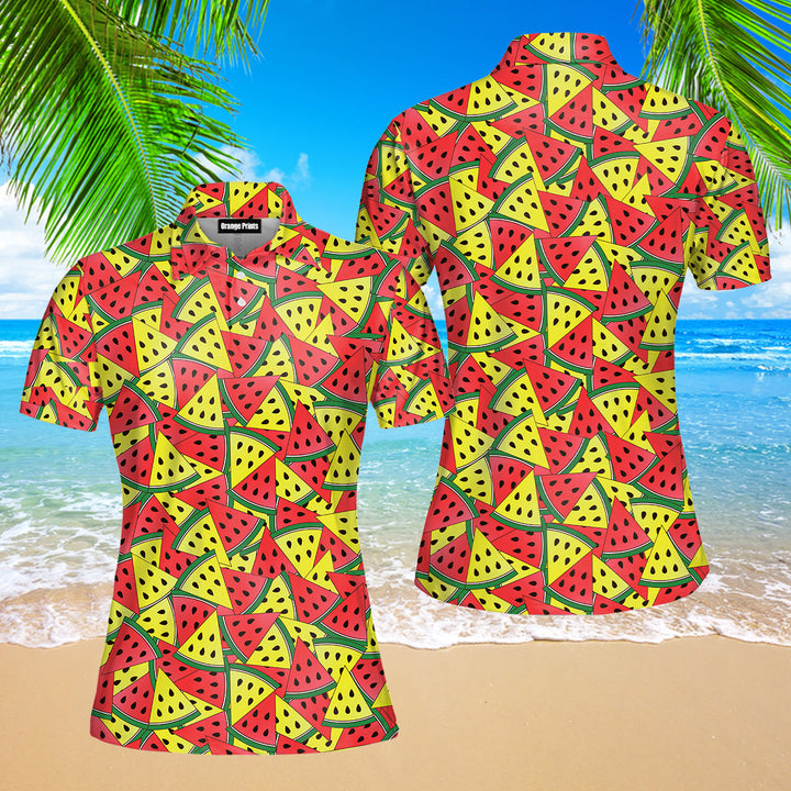 Red And Yellow Watermelon Slices Polo Shirt For Women