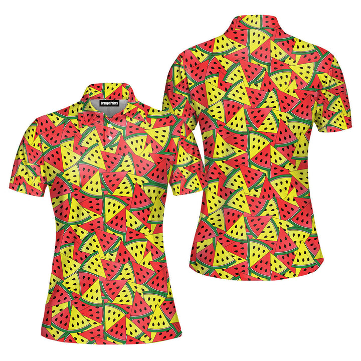 Red And Yellow Watermelon Slices Polo Shirt For Women