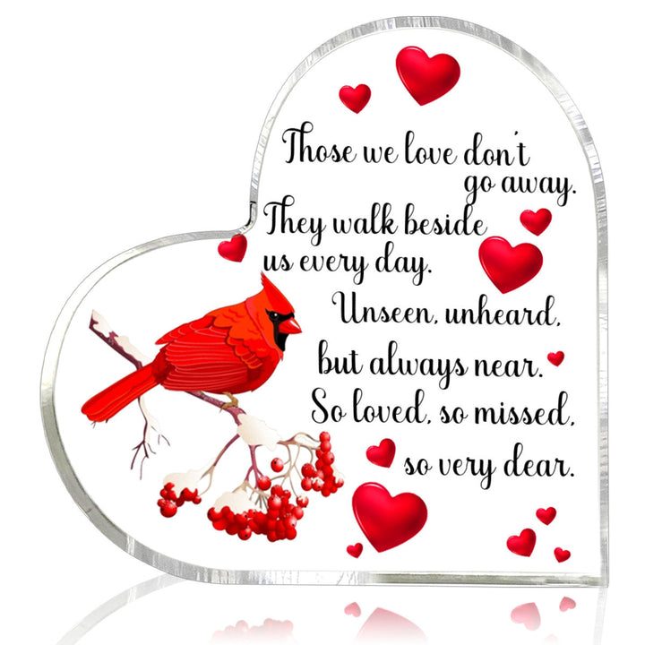 Red Cardinal Memorial Bereavement Mother's Day Heart Shaped Acrylic Plaque Gift For Mom & For Dad HA1003-Colorful-Gerbera Prints.